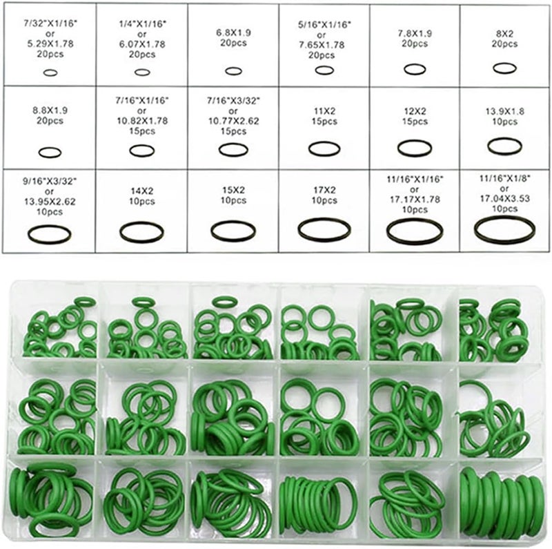 Zosgrew 270 PCS Car AC O Ring Kit, Air Conditioning Compressor Seal O-Ring Assortment Kit, Universal Air Conditioning Repair Seal, Universal for Most Cars (Green) - Image 1